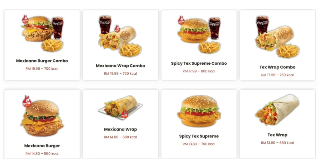 Texas Chicken Burger and Wrap Combo menu